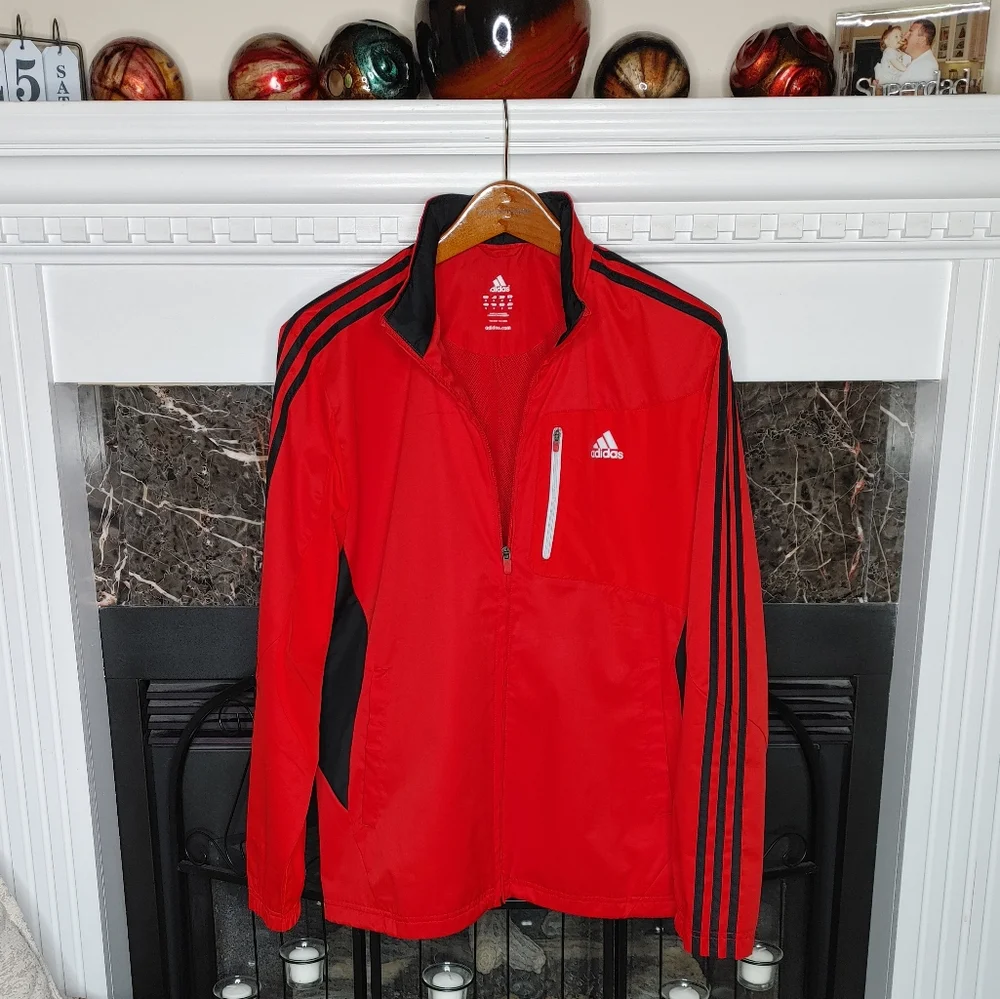 ADIDAS MENS DRIVE 2 WINDBREAKER FULL FRONT ZIP JACKET WITH STOWAWAY HOOD, RED M - Picture 1 of 14
